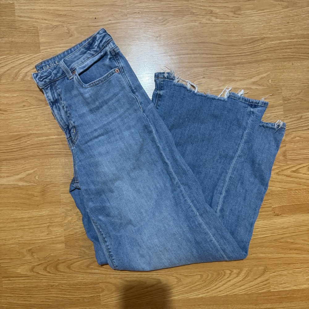 American Eagle Dreamy Drape Stretch Super High Waisted Baggy Wide Leg Je…